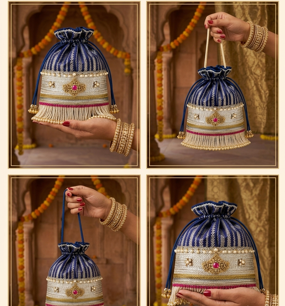 Potli Bag Blue Sliver Fancy - Image 2