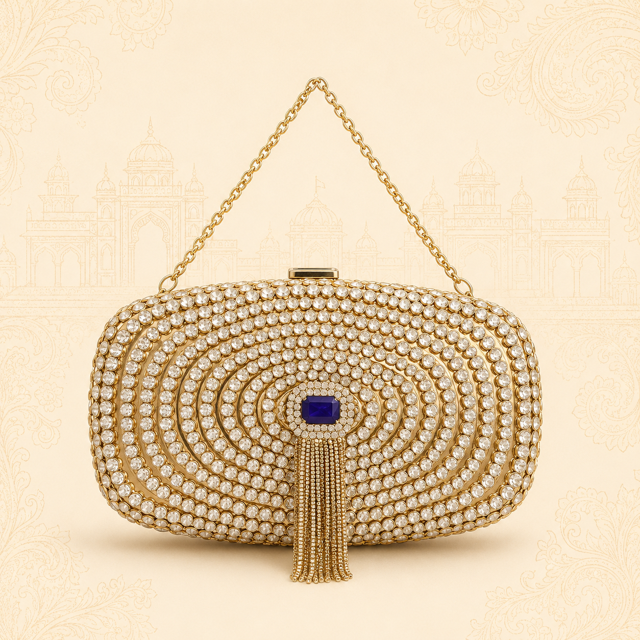 Royal Gold & Crystal Embellished Clutch Bag