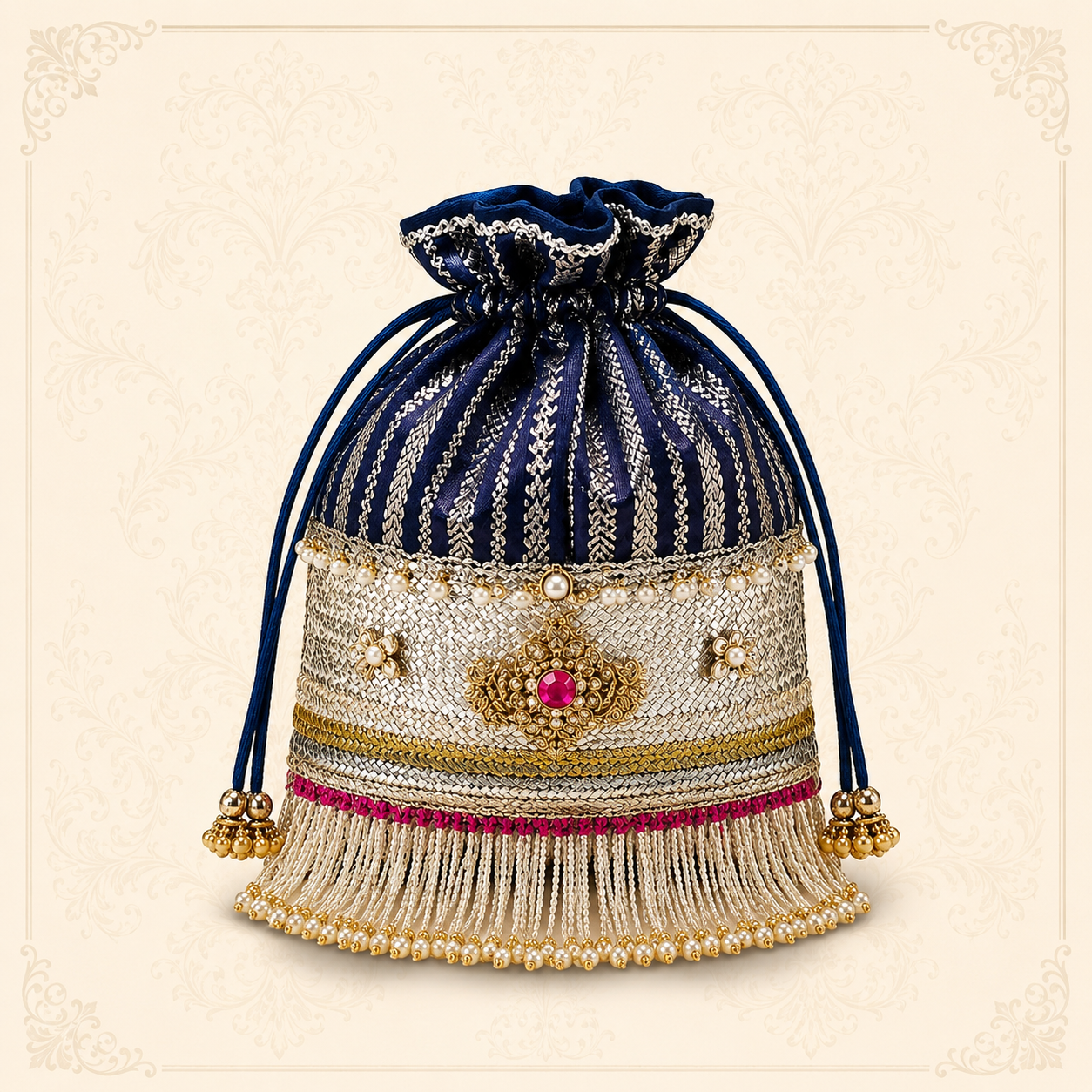 Potli Bag Blue Sliver Fancy