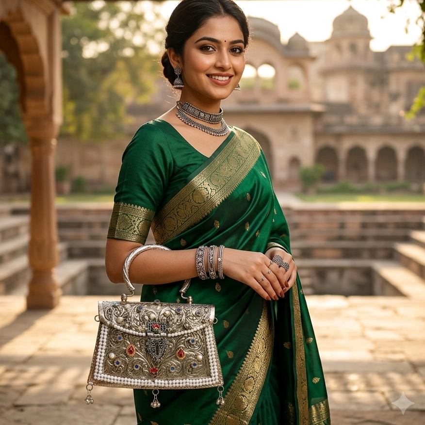 Kundan meena Silver tone with Shining pear - Image 2