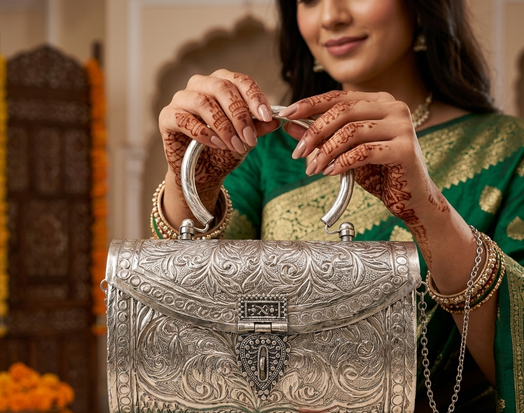 silver-plated metal clutch bag - Image 2