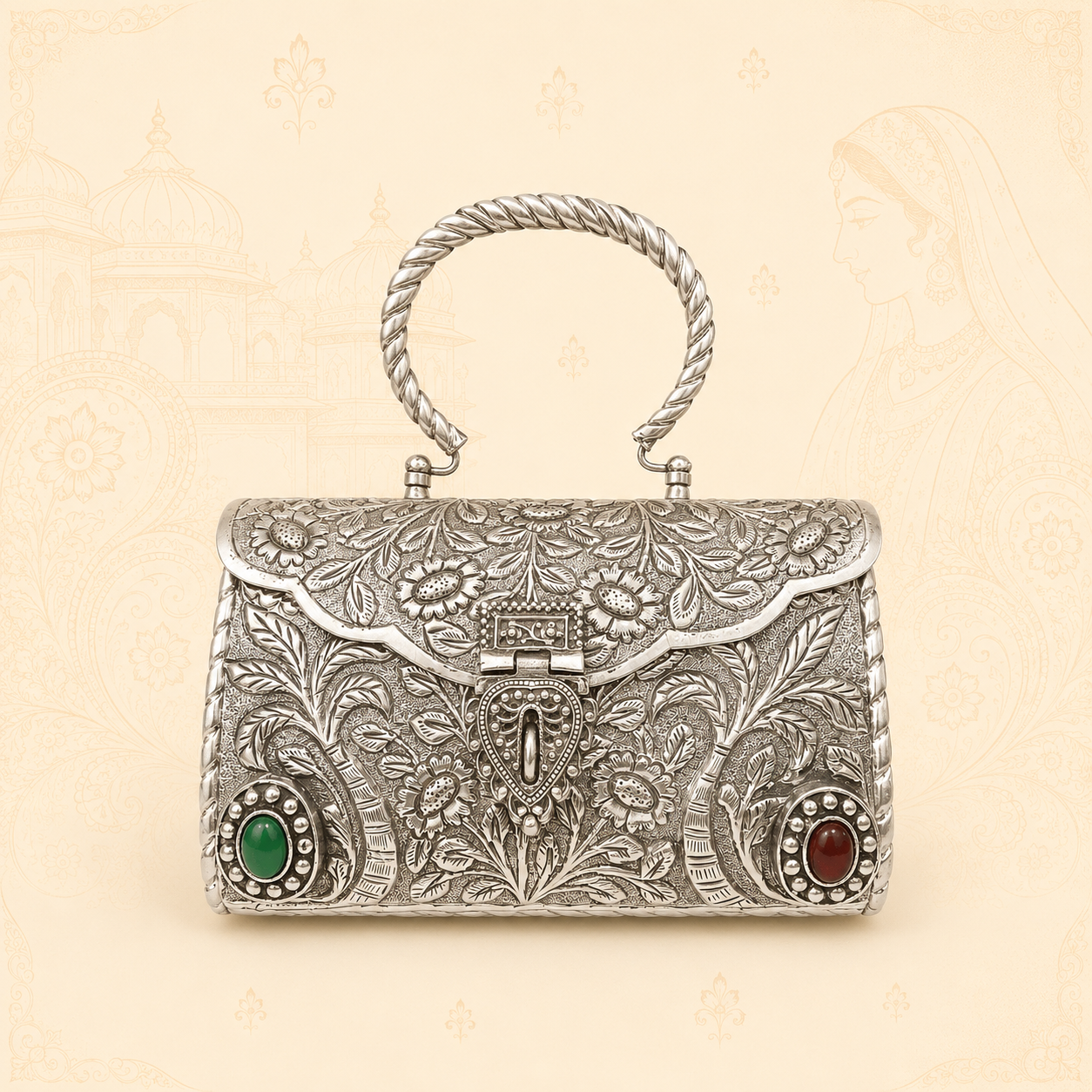 Kundan minakari Silver Pattern