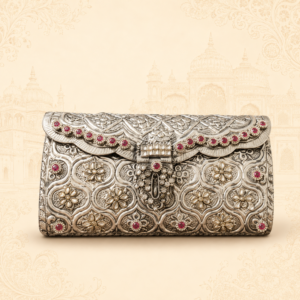 Royal Silver Carved Ruby Clutch