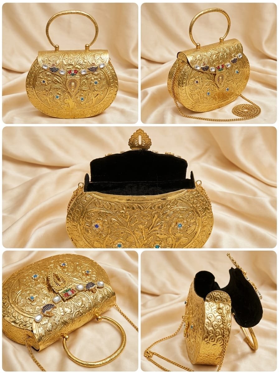 Jodha Batwa – Royal Handcrafted Brass Clutch - Image 4