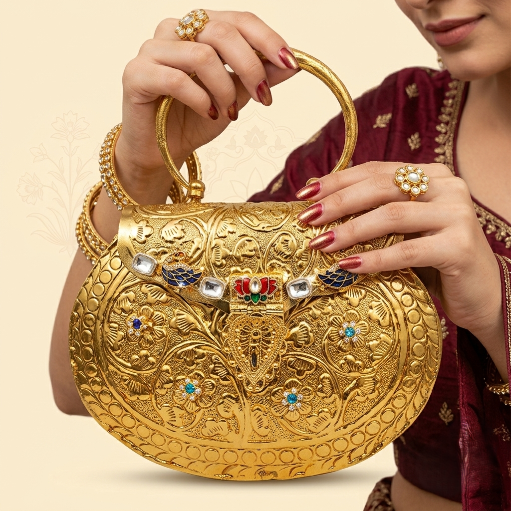 Jodha Batwa – Royal Handcrafted Brass Clutch - Image 3