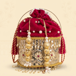 Bridal Heritage German Silver & Velvet Potli Bag